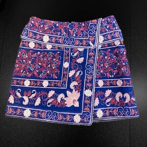 NWT - FARM Rio Mock-Wrap A-Line Cotton Navy Floral Mini Skirt